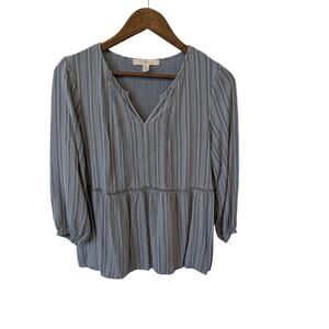 Chambray & White Cottagecore Boho mid sleeve Casual Top sz M